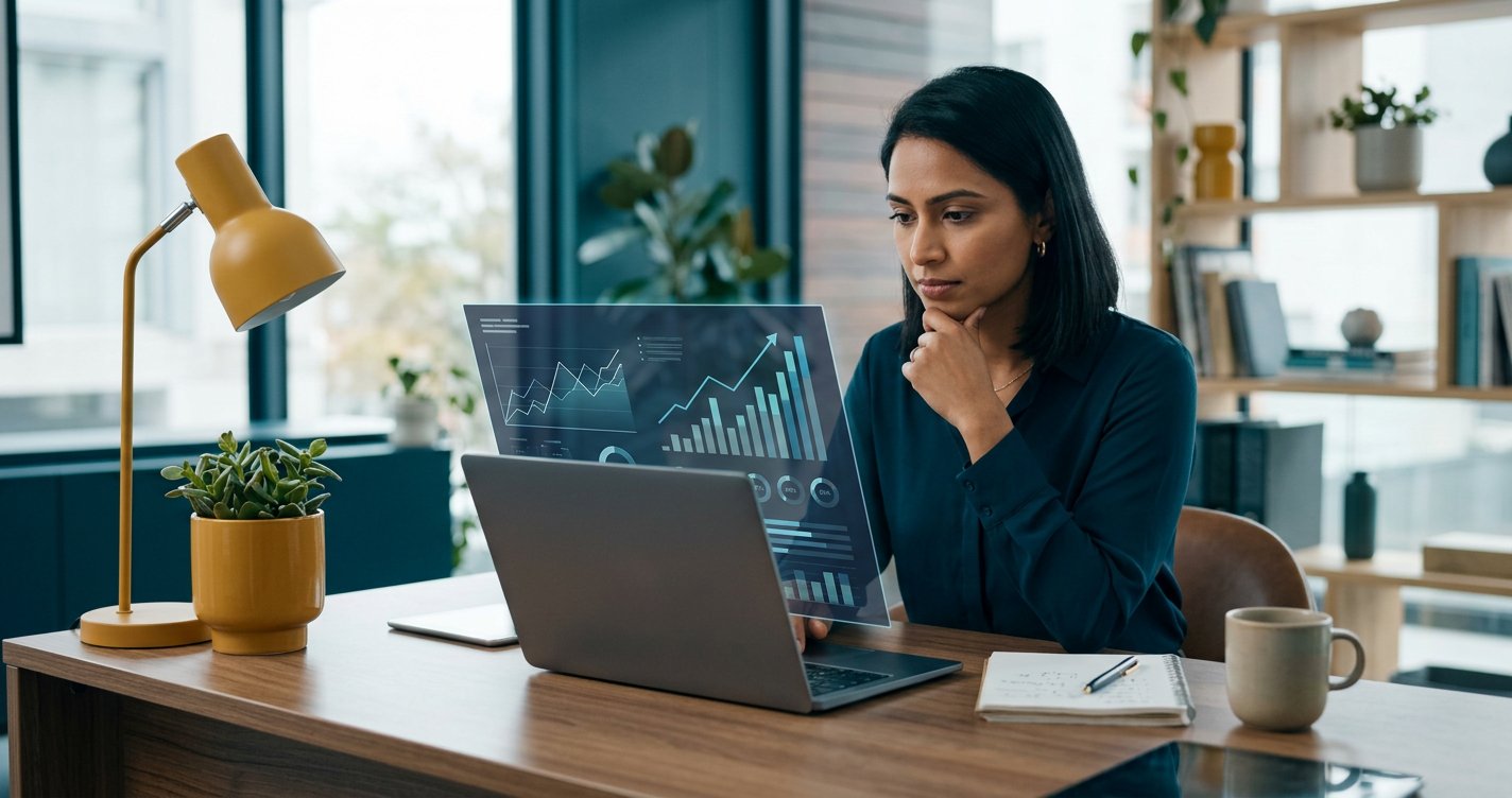 A small business owner reviewing revenue numbers before deciding whether to hire an employee